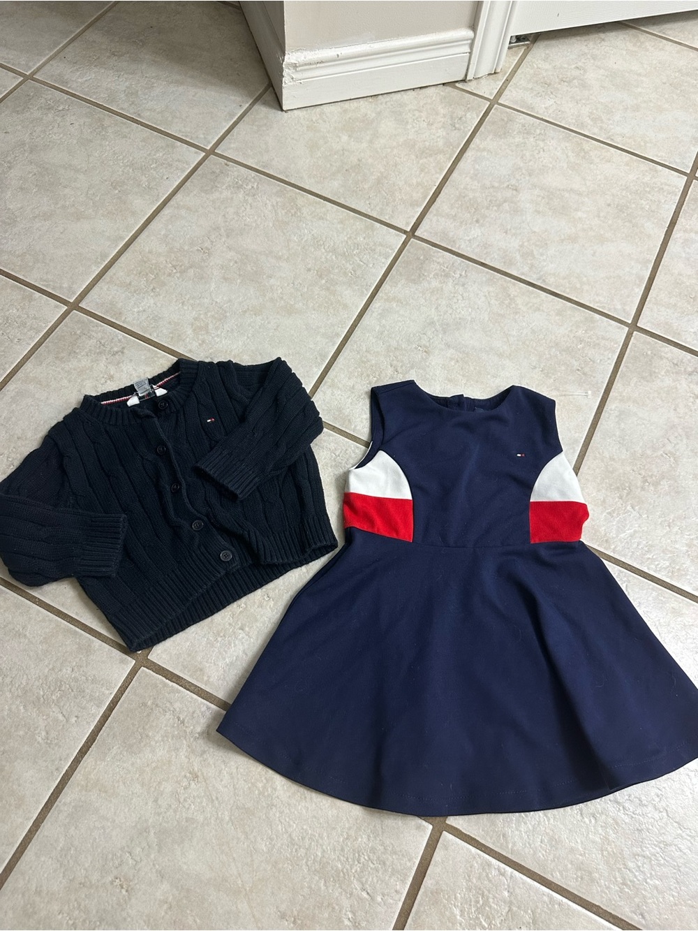 Tommy Hilfiger Navy Dress with Red and White Accents + Navy Cardigan